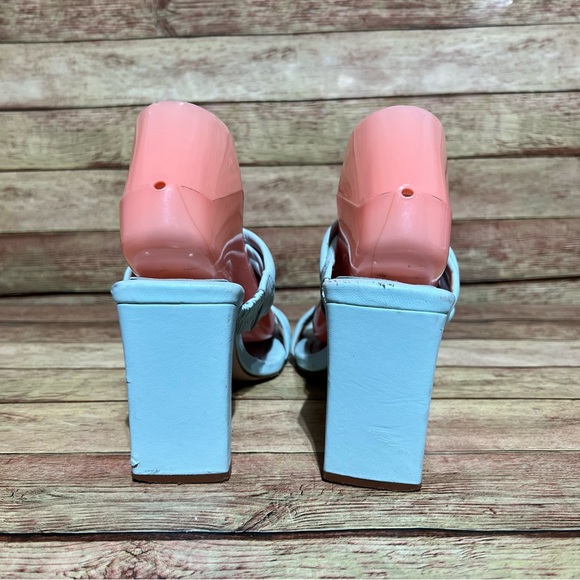 Schutz Blue Leather Square Toe Heels - Picture 2 of 8